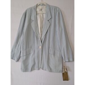 Liz Claiborne Striped Blazer Vintage y2k Blue White Size 12 Relaxed Nautical New